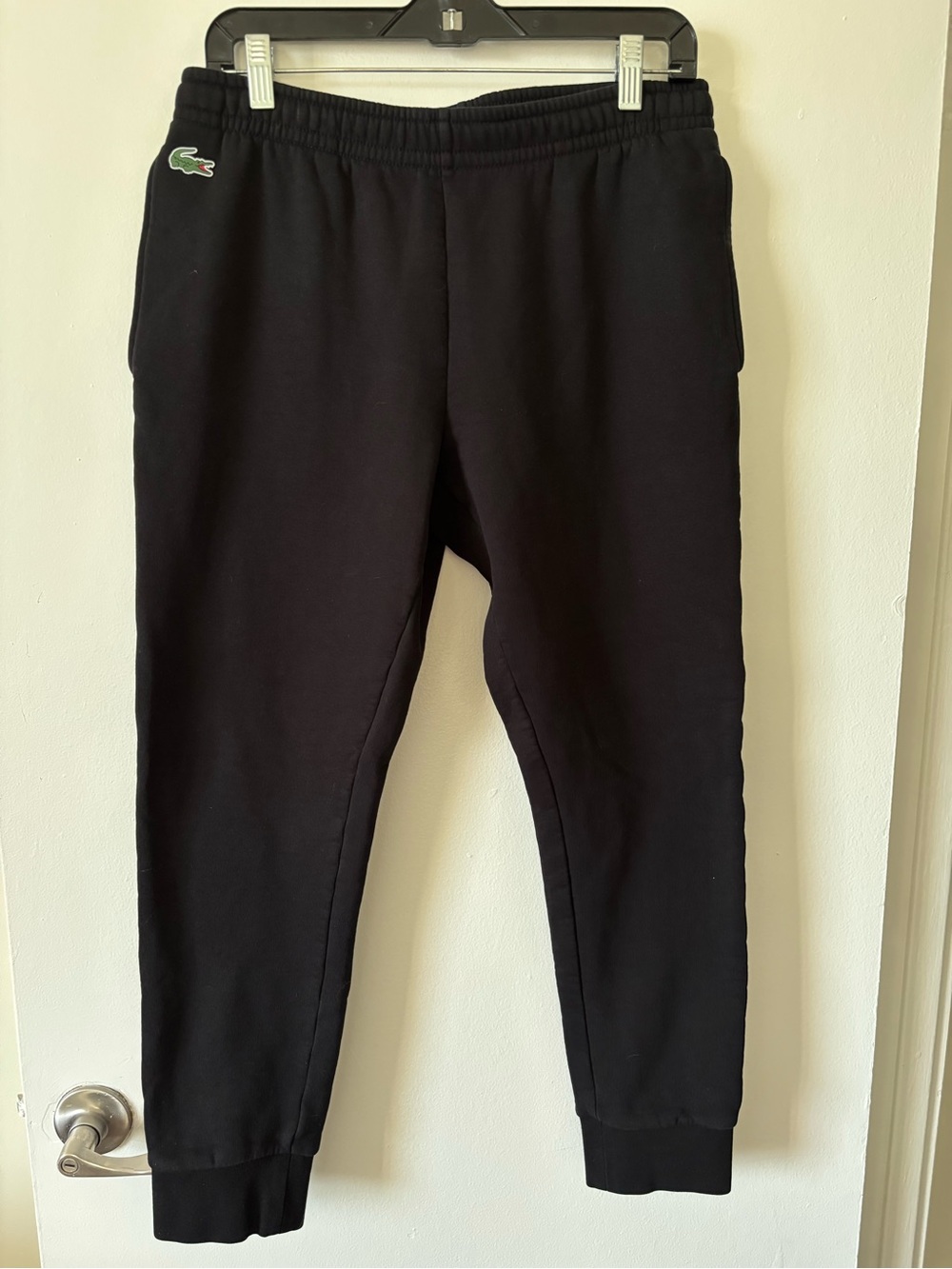 Lacoste Black Jogger Sweatpants with Green Crocodile Logo